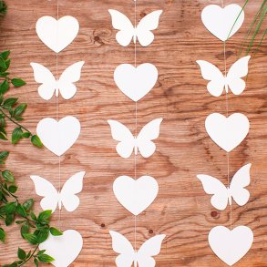 Miniguirlande, hjerter og sommerfugle, 1 stk.
