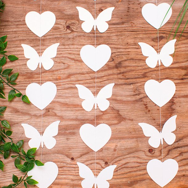 Miniguirlande, hjerter og sommerfugle, 1 stk.