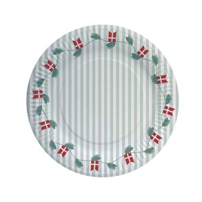 Fdselsdagstallerkner med stvgrnne striber, 8 stk.