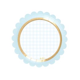 Paptallerkner, lysebl/guld med tungekant, kagestr. 8 stk.