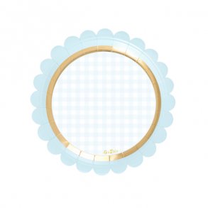 Paptallerkner, lysebl/guld med tungekant, kagestr. 8 stk.