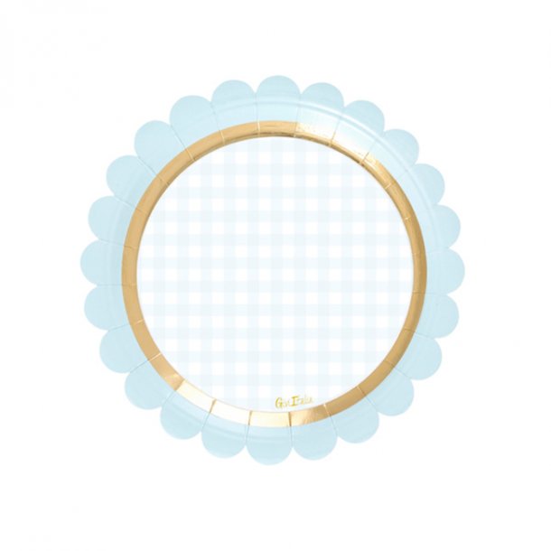 Paptallerkner, lysebl/guld med tungekant, kagestr. 8 stk.