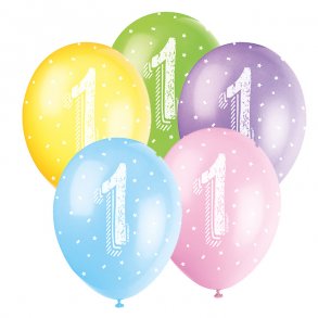 Balloner med 1-tal, blandede farver, 5 stk.
