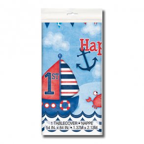 1 rs Fdselsdag Plastikdug 137 x 213 cm - P blgen bl