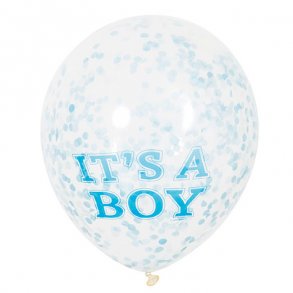 Ballon med konfetti, Barnedb Dreng, 6 stk.