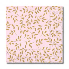 Ihr servietter, Blade guld/rosa/pudder, frokoststr. 20 stk.