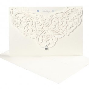 Bryllupsinvitation, kort/kuverter, lasercut, 5 stk.