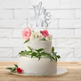 Caketopper, Mr &amp; Mrs, Slv, 1 stk.