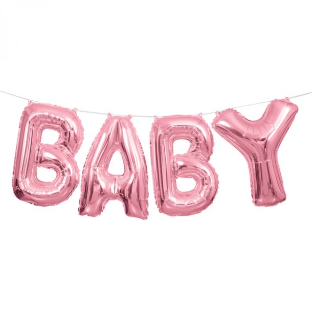 Folieballon-guirlande lyserd/pink, 'baby', ca. 3 meter