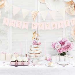'Just married' banner/guirlande, Pudder/gammelrosa, 1,55 m.