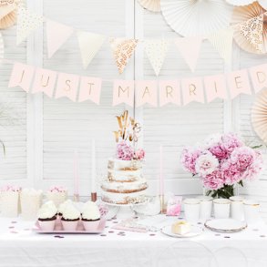 'Just married' banner/guirlande, Pudder/gammelrosa, 1,55 m.