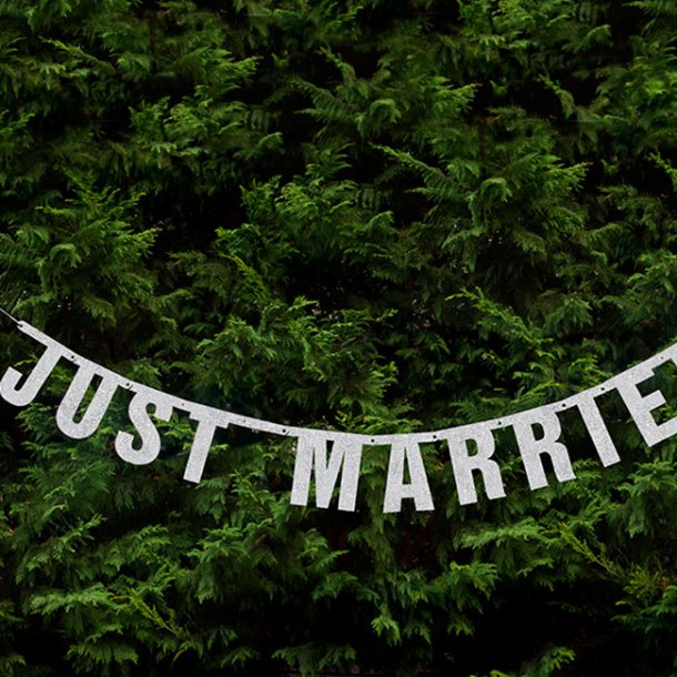 'Just married' banner/guirlande, Slvglimmer, 1,70 m.