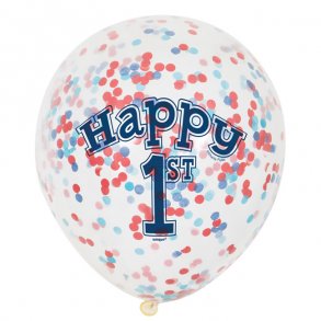 Konfettiballoner, '1'st/1 rs fdselsdag Lysebl, 6 stk.