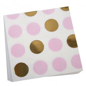 Servietter, Lyserd/guld dots frokoststr., 16 stk.