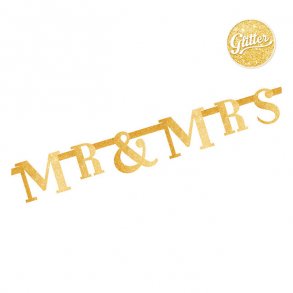 'Mr & Mrs' guldglimmer banner/guirlande 1,3 meter