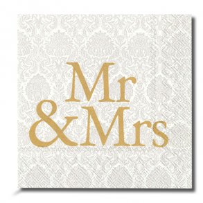 Bryllupservietter, Mr & Mrs, frokoststr., 20 stk.