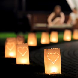 Papirlanterner/lysposer, hjerte, brandsikre, 10 stk.