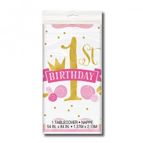 1 rs Fdselsdag Plastikdug, Prinsessedrm, 137 x 213 cm.