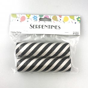 Serpentiner, sort/hvid stribet, 2 ruller
