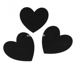 Bordpynt/Bordkort, Sorte tr-hjerter, 6 cm. 6 stk.