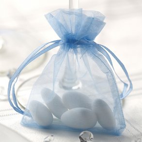 Organzaposer med bnd, lysebl 10 stk.