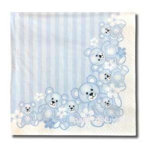 Barnedb servietter, bamse med striber, Lysebl