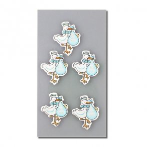 Stickers til invitationer/bordkort - Stork, Lysebl