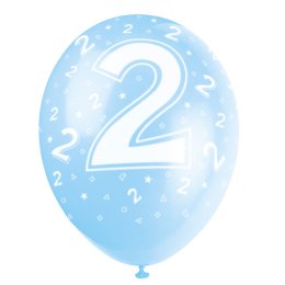 Balloner med 2-tal, blandede farver, 5 stk.