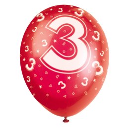Balloner med 3-tal, blandede farver, 5 stk.