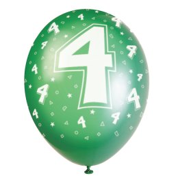 Balloner med 4-tal, blandede farver, 5 stk.