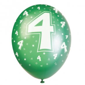 Balloner med 4-tal, blandede farver, 5 stk.