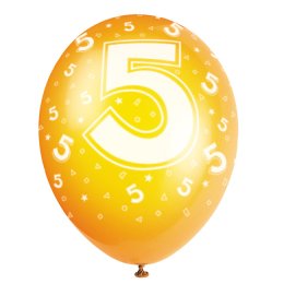 Balloner med 5-tal, blandede farver, 5 stk.