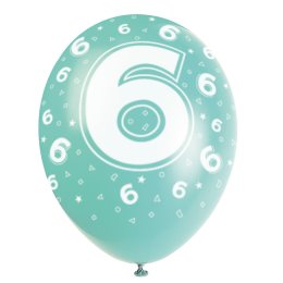 Balloner med 6-tal, blandede farver, 5 stk.