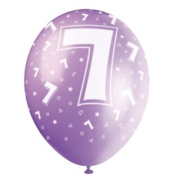 Balloner med 7-tal, blandede farver, 5 stk.